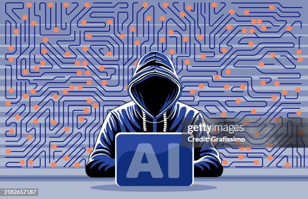 stockillustraties, clipart, cartoons en iconen met data thief stealing information from laptop in circuit board - witteboordencriminaliteit