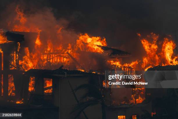 Home burns from the Mountain Fire on November 6, 2024 in Camarillo, California. Pushed by strong winds, the fire has burned across more than 10,000...