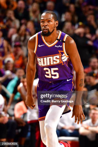 Kevin Durant of the Phoenix Suns looks on during the game against the Miami Heat on November 6, 2024 at Footprint Center in Phoenix, Arizona. NOTE TO...