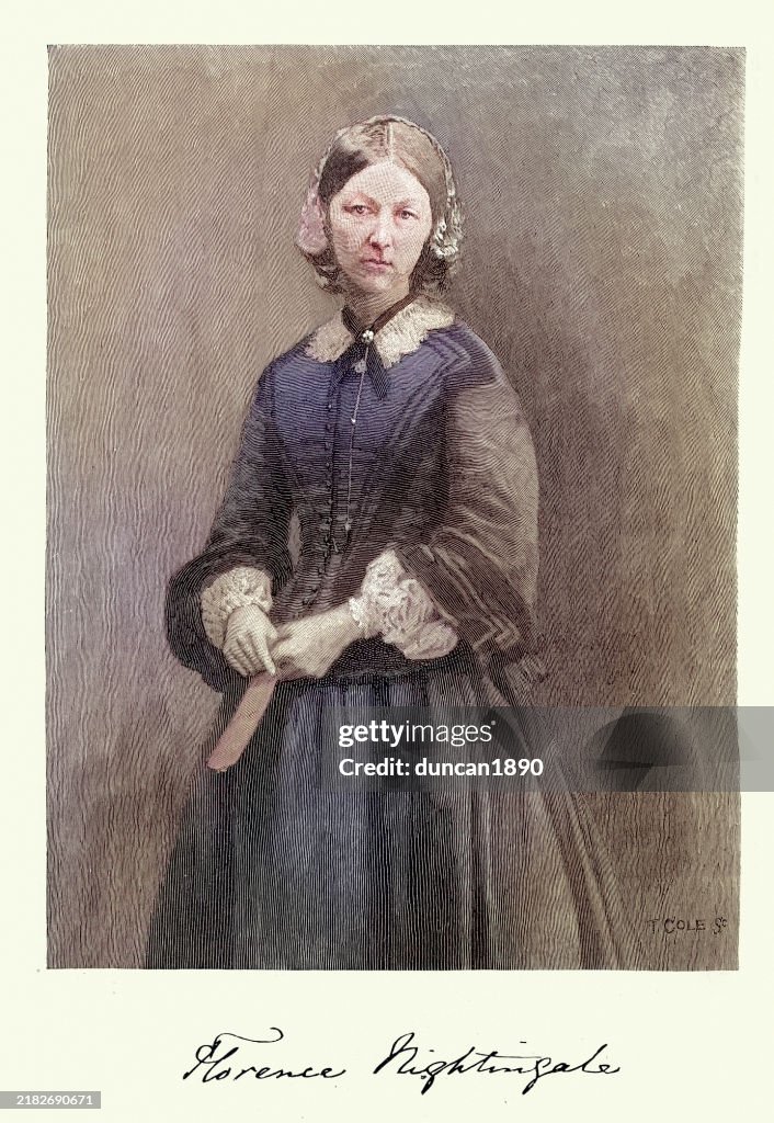 Florence Nightingale, an English social reformer, statistician and the founder of modern nursing, Vintage illustration 19th Century