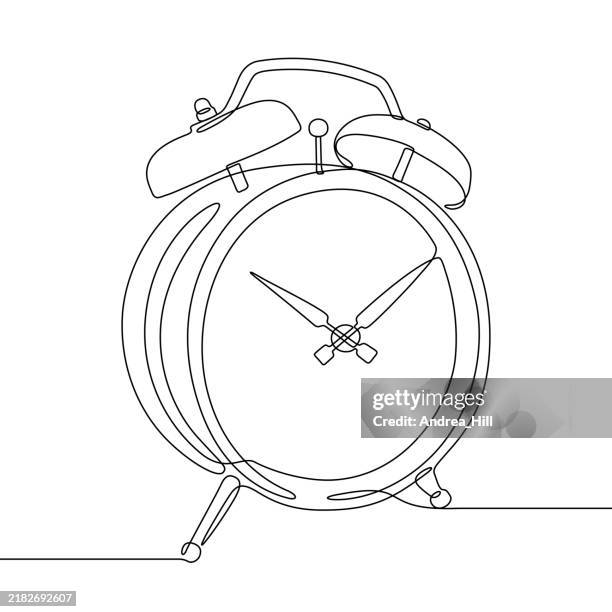 alarm clock continuous line drawing with editable stroke - daylight savings icon stock illustrations