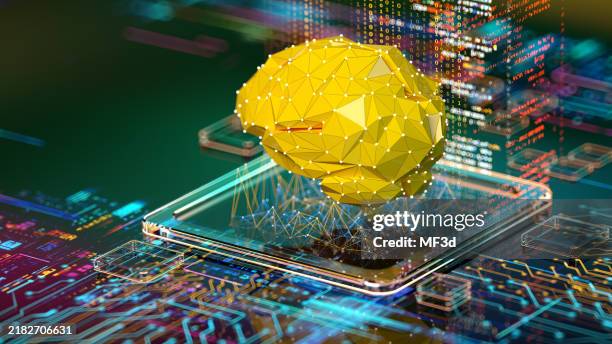 digital brain on cpu concept, artificial intelligence - innovations and new technology. data and code - machine learning stock pictures, royalty-free photos & images
