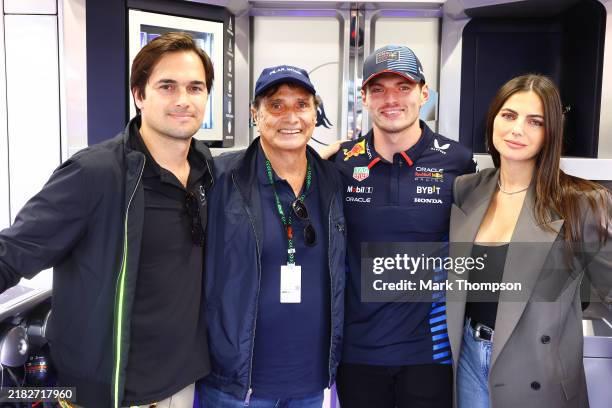 Nelson Piquet Jr, Nelson Piquet, Max Verstappen of the Netherlands and Oracle Red Bull Racing and Kelly Piquet pose for a photo prior to the F1 Grand...