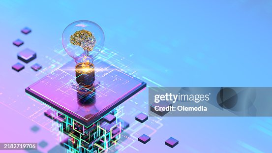 AI - Artificial Intelligence. Digital brains inside light bulb. CPU. machine learning and data concept. AI - Artificial Intelligence. Digital brains inside light bulb. CPU. machine learning and data concept.