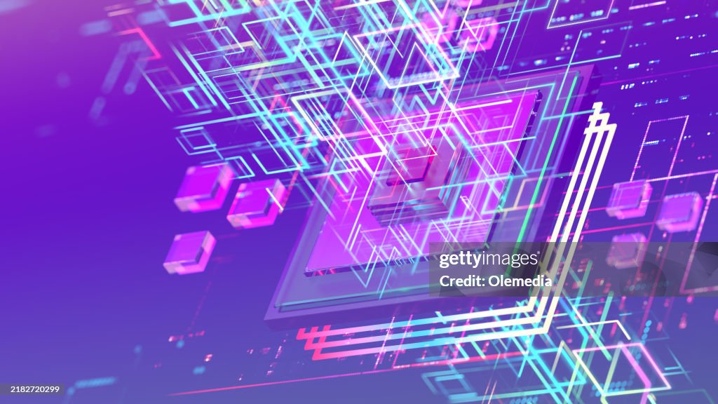 Computer chip and abstract CPU . Digital technology data. Abstract Quantum computer concept.