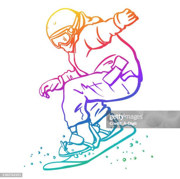 snowboardercatchingairrainbow - skifahrer stock-grafiken, -clipart, -cartoons und -symbole