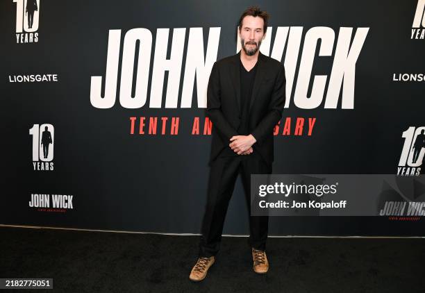 Keanu Reeves attends the "John Wick" 10th Anniversary Fathom Screening Q&A at AMC Century City 15 on November 03, 2024 in Los Angeles, California.