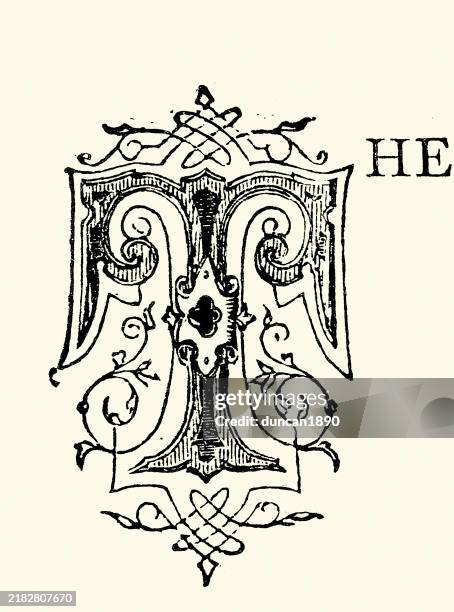 capital letter, t, the, monogram, victorian design element, filigree pattern, victorian 19th century - oriental style woodblock art stock illustrations