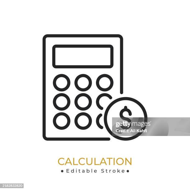symbol für die berechnungsglyphenlinie. dünnes liniensymbol, das überall angewendet werden kann, einfach, pixelgenau und moderner stil - rechenmaschine stock-grafiken, -clipart, -cartoons und -symbole