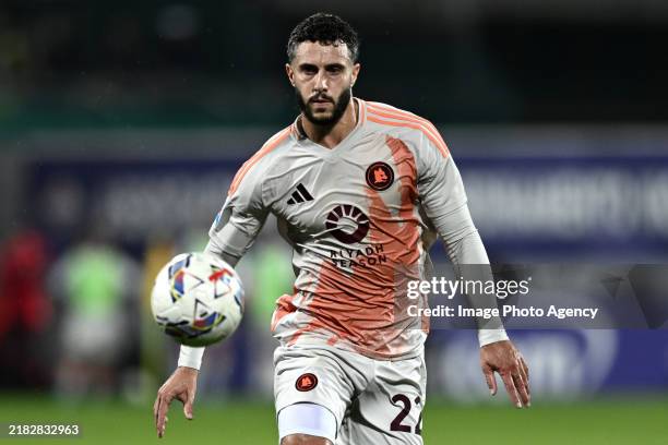Mario Hermoso of Roma induring the Serie A match between Fiorentina and Roma at Stadio Artemio Franchi on October 27, 2024 in Florence, Italy.