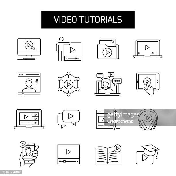 stockillustraties, clipart, cartoons en iconen met video tutorials line icon set. internet, connection, e-learning, multimedia. - tutorial