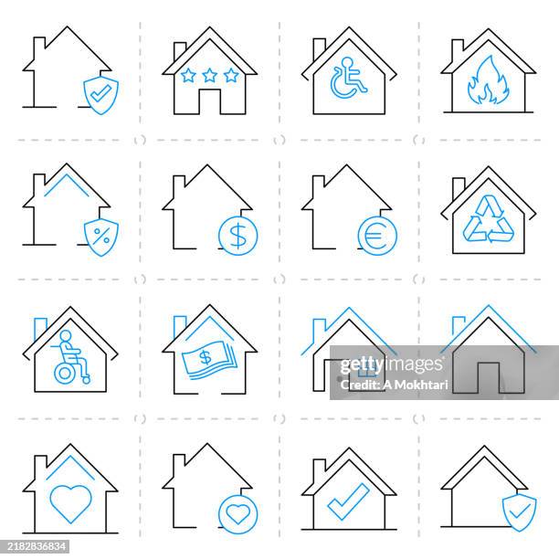 houses icons set. - disability workplace stock illustrations