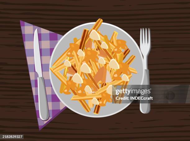 poutine - french fries isolated stock illustrations