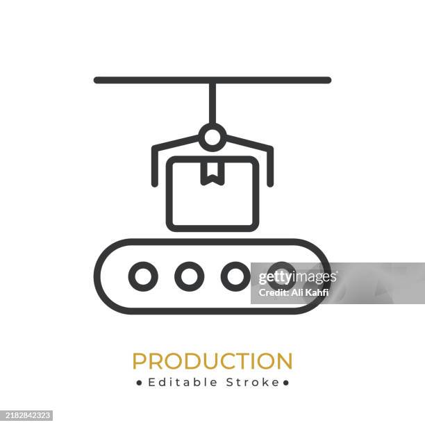 production glyph line icon. thin line icon that can be applied anywhere, simple, pixel perfect and modern style - cardboard robot stock illustrations