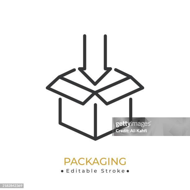 packaging glyph line icon. thin line icon that can be applied anywhere, simple, pixel perfect and modern style - warehouse robots stock illustrations