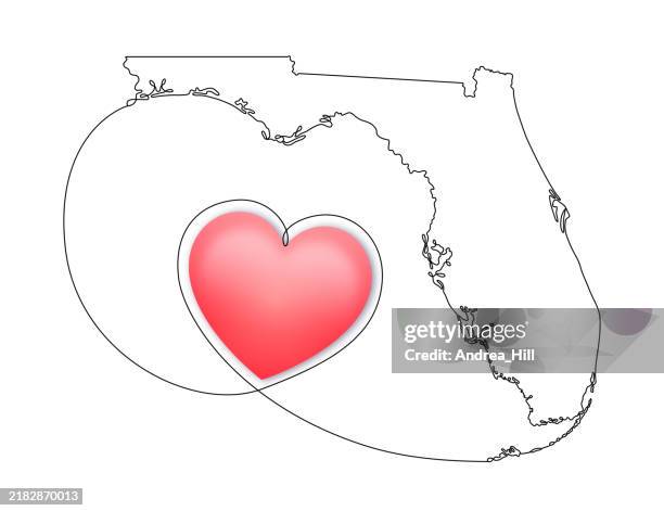 continuous line drawing of florida with a 3d vector heart and editable stroke - florida keys stock illustrations