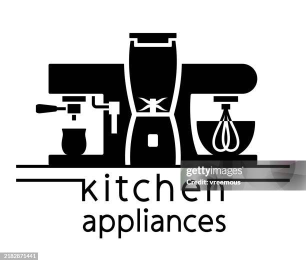 ilustrações de stock, clip art, desenhos animados e ícones de kitchen appliances silhouette symbol - loja de utensílios de cozinha