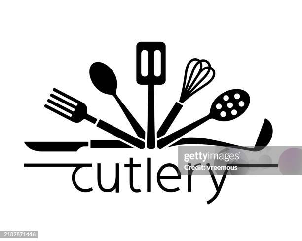 illustrazioni stock, clip art, cartoni animati e icone di tendenza di simbolo della silhouette delle posate - mestolo