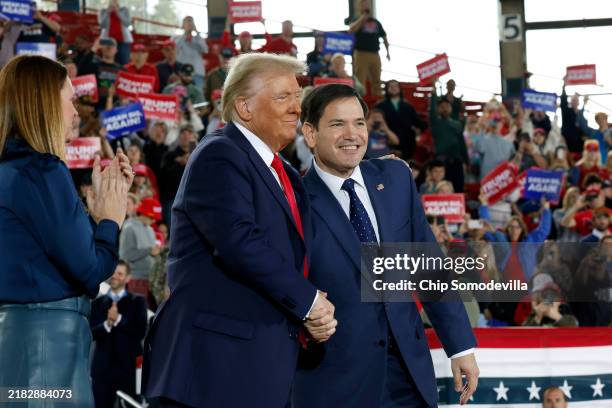 Republican presidential nominee, former U.S. President Donald Trump appears stage with U.S. Sen. Marco Rubio and Arkansas Gov. Sarah Huckabee Sanders...