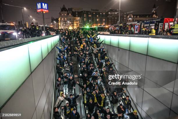 Fans of Maccabi Tel Aviv stage a pro-Israel demonstration at the Dam Square, lighting up flares and chanting slogans ahead of the UEFA Europa League...
