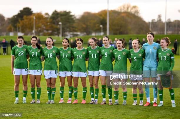 Dublin , Ireland - 7 November 2024; Republic of Ireland players, from left, Alice Buggle, Chloe Sarcia Maxwell, Halle Harcourt, Fiona Poole, Lara...