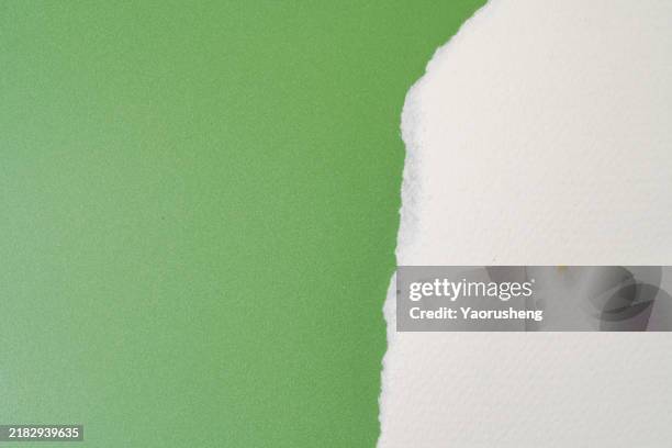 torn paper frame,green against white background,copy space - white construction paper texture stock pictures, royalty-free photos & images