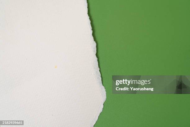 torn paper frame,green against white background,copy space - papel para manualidades fotografías e imágenes de stock