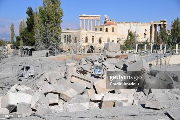 View of the heavy damage to buildings and historical structures around Baalbek Castle, caused by an Israeli attack in Baalbek, Lebanon, on November...