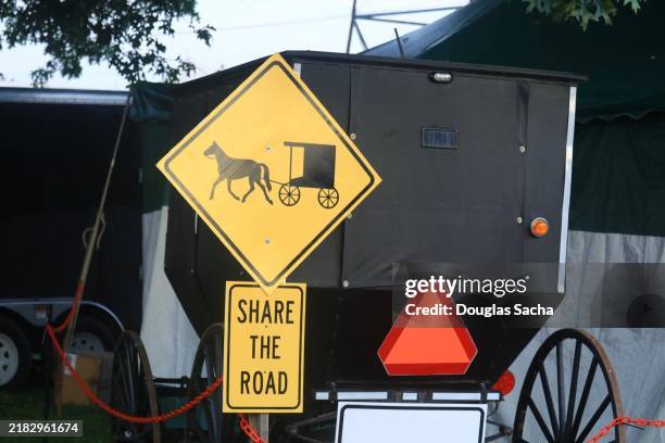 parked amish buggy - amish buggy stock pictures, royalty-free photos & images