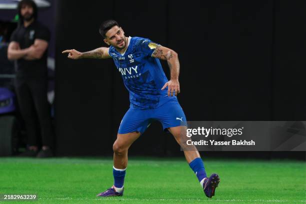 Aleksander Mitrovic of Al Hilal celebrates after scoring the 1st goal during the Saudi Pro League match between Al-Hilal and Al-Ettifaq at Kingdom...