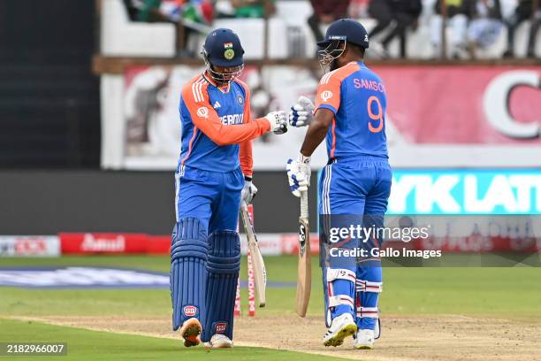 Tilak Varma of India and Sanju Samson of India during the Wonder Cement International Series, 1st T20 match between South Africa and India at...