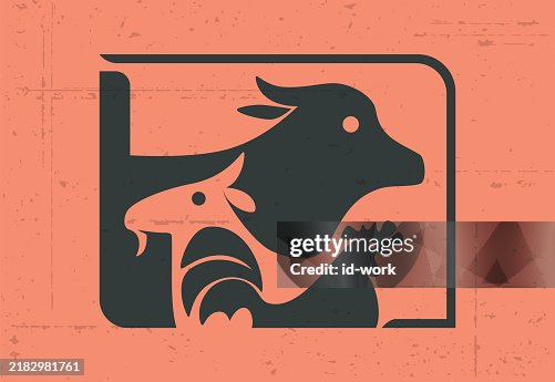 Rooster goat cow with grunge background Rooster goat cow with grunge background