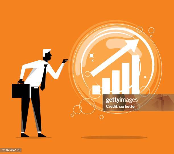 businessman holding pin to diagram bubble - exploded diagram stock illustrations