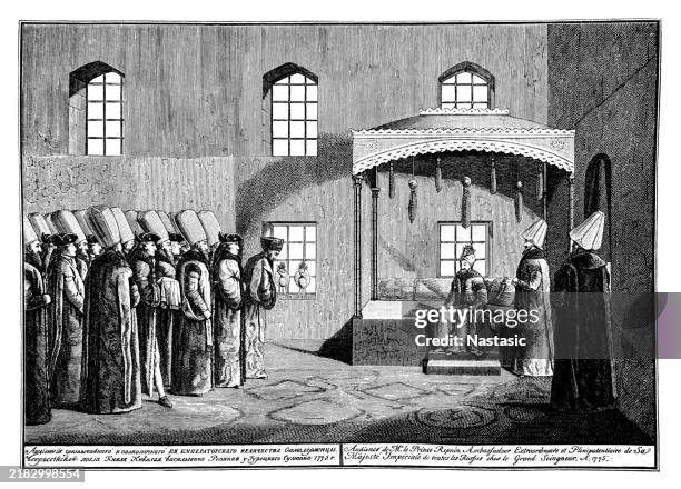 audienz des botschafters fürst repnin mit dem türkischen sultan 1775 - osmanisches reich stock-grafiken, -clipart, -cartoons und -symbole