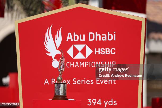 Detailed view of the trophy on display on the tenth tee during the Pro-Am prior to the Abu Dhabi HSBC Championship 2024 at Yas Links Golf Course on...