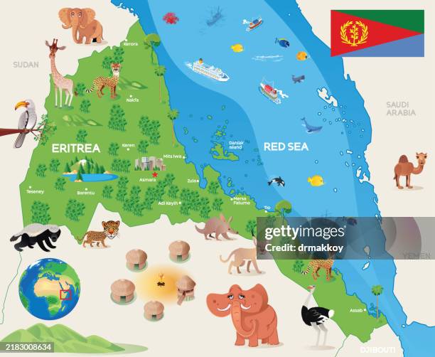 eritrea animals map - ethiopia map stock illustrations