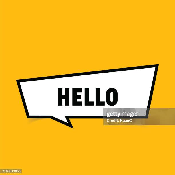hello lettering with speech bubble vector. poster, card, banner, t-shirt design element. vector stock illustration - hello summer stock illustrations