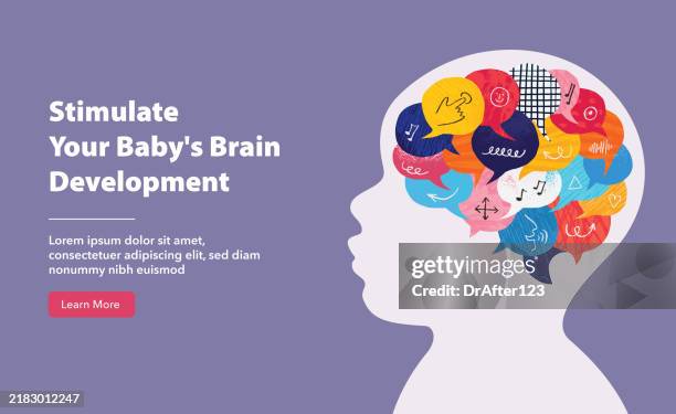 baby brain development stimulation web banner - smart kid stock illustrations