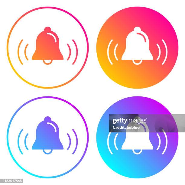 illustrazioni stock, clip art, cartoni animati e icone di tendenza di campana che suona. icone rotonde con sfumature di colore - campanile orologio