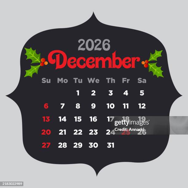 December 2026 Calendar In Black Background HighRes Vector Graphic