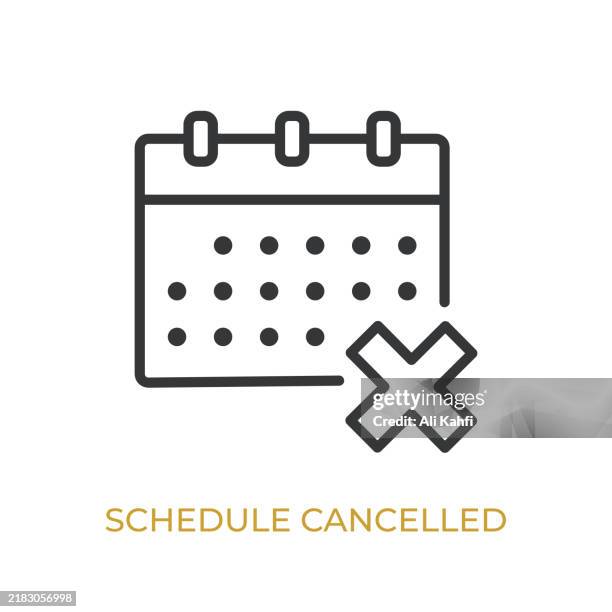 stockillustraties, clipart, cartoons en iconen met shedule cancelled glyph line icon. thin line icon that can be applied anywhere, simple, pixel perfect and modern style - weekend calendar