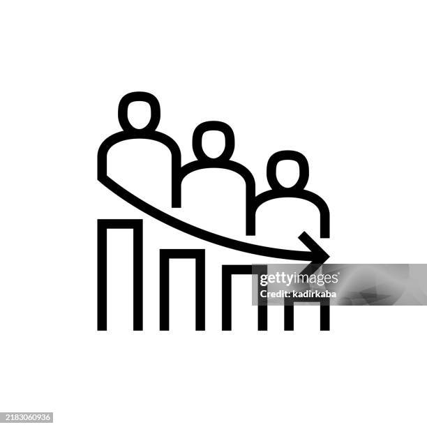 ilustraciones, imágenes clip art, dibujos animados e iconos de stock de disminución del icono de línea de población. población, población joven, población anciana. - reducción