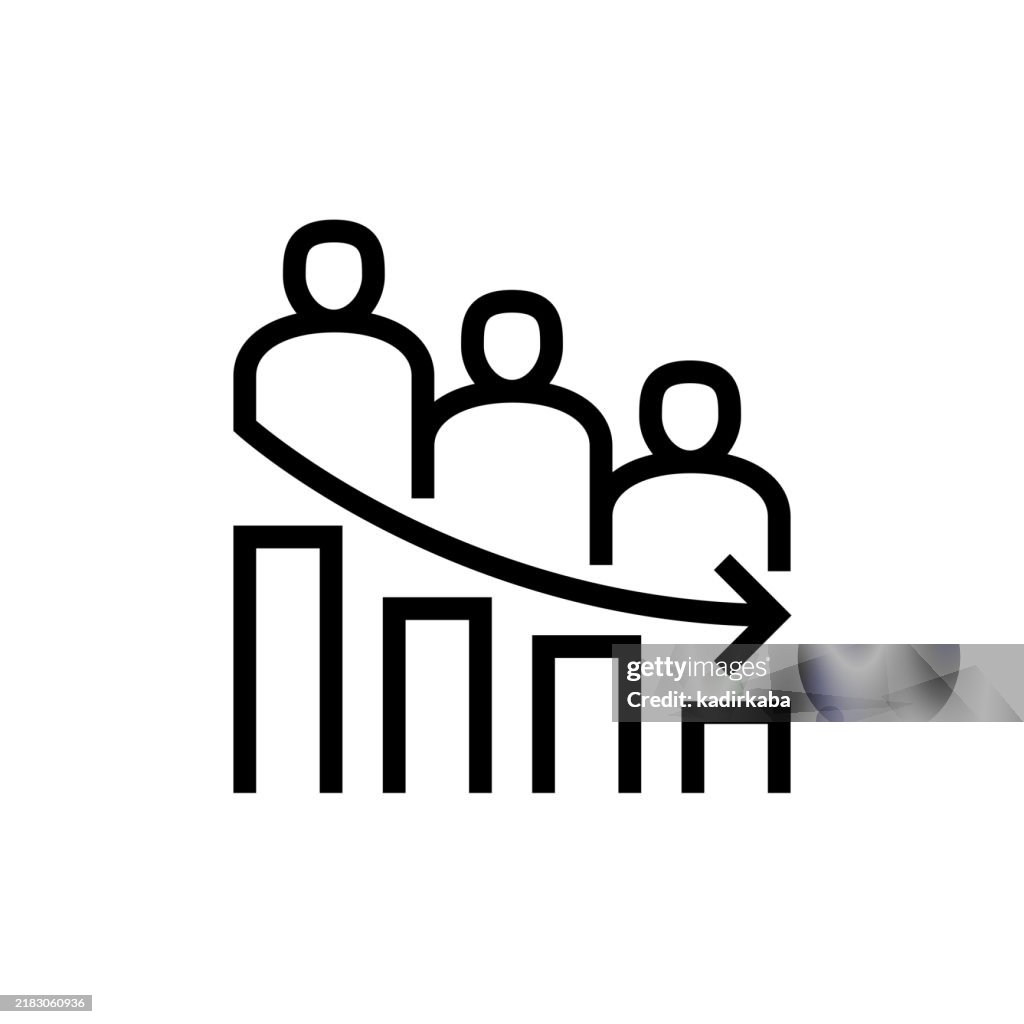 Decrease of population line icon. Population, young population, elderly population.