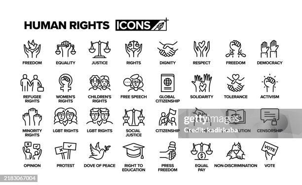 ilustrações de stock, clip art, desenhos animados e ícones de human rights line icon set. group of object. freedom, equality, justice, respect, democracy. - liberdade
