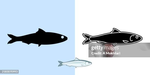 illustrations, cliparts, dessins animés et icônes de icône du poisson sardine. - sardine