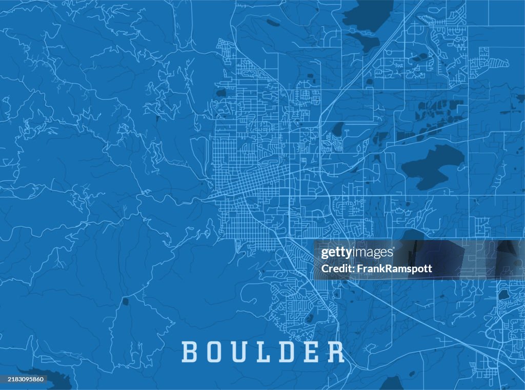 Boulder CO City Vector Road Map Blue Horizontal