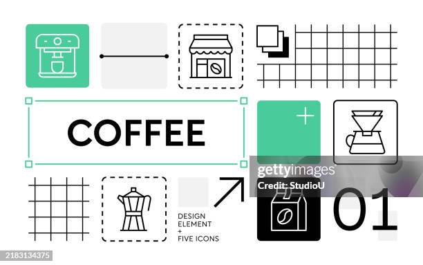 coffee design template with editable icons - outside cafe stock illustrations