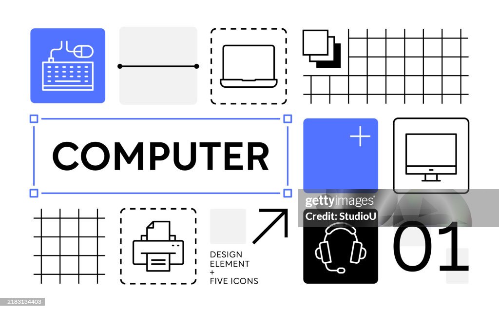 Computer Design Template with Laptop and Desktop Icons