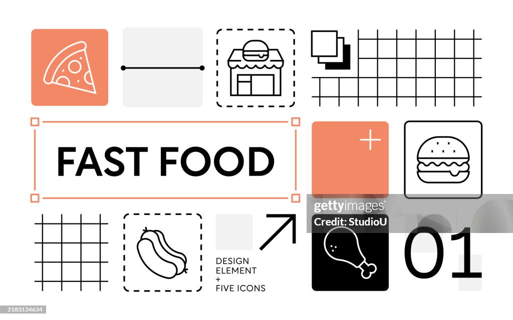 Fast Food Icons and Restaurant Infographic Design