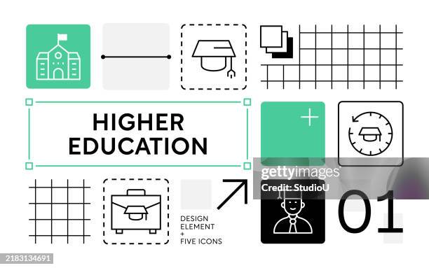higher education icons and academic infographic - masters degree icon stock illustrations